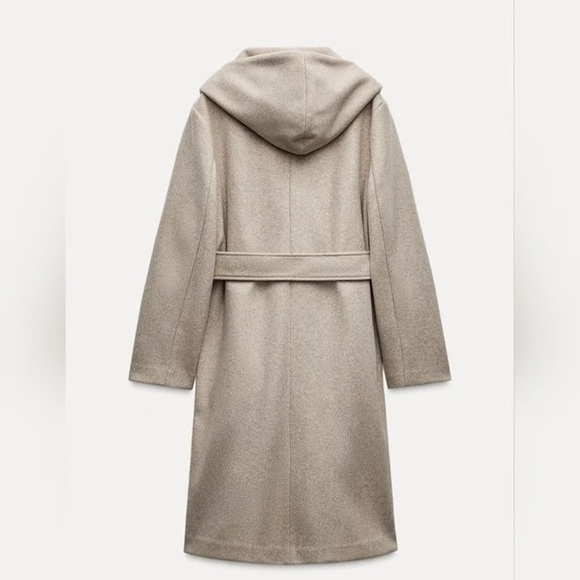 Zara Ecru Taupe Knit Hooded Belted Winter Coat - Picture 16 of 16